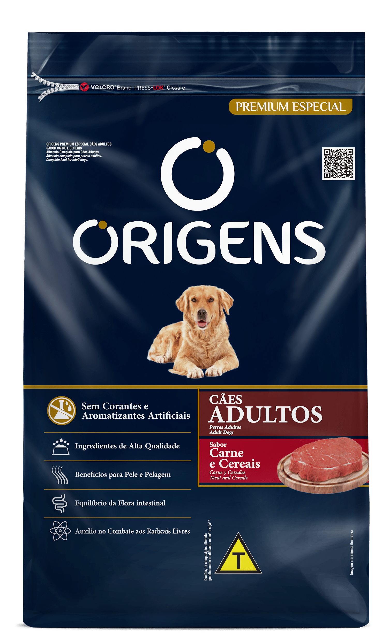 Embalagem de Origens Premium Especial Cães Adultos Portes Médio e Grande Sabor Carne e Cereais