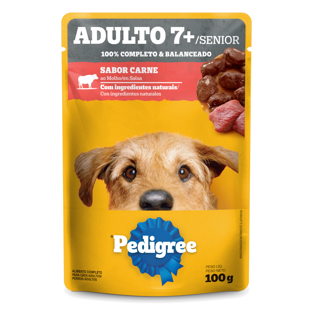 Embalagem de Pedigree Sachê Sênior Sabor Carne ao Molho