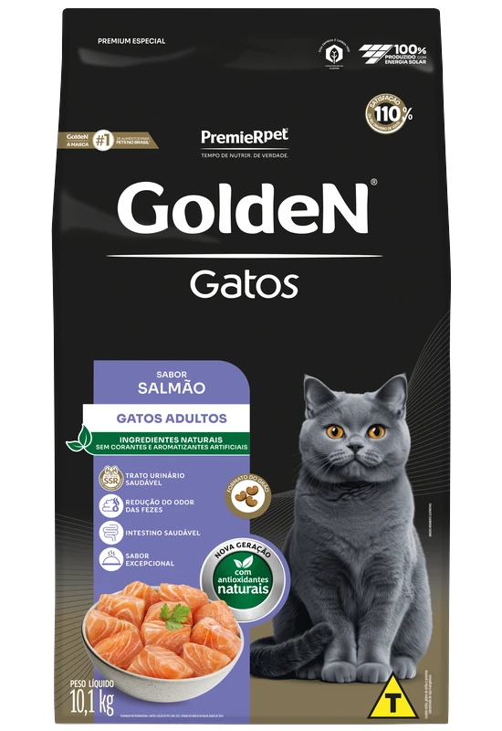 Embalagem de GoldeN Gatos Adultos Salmão