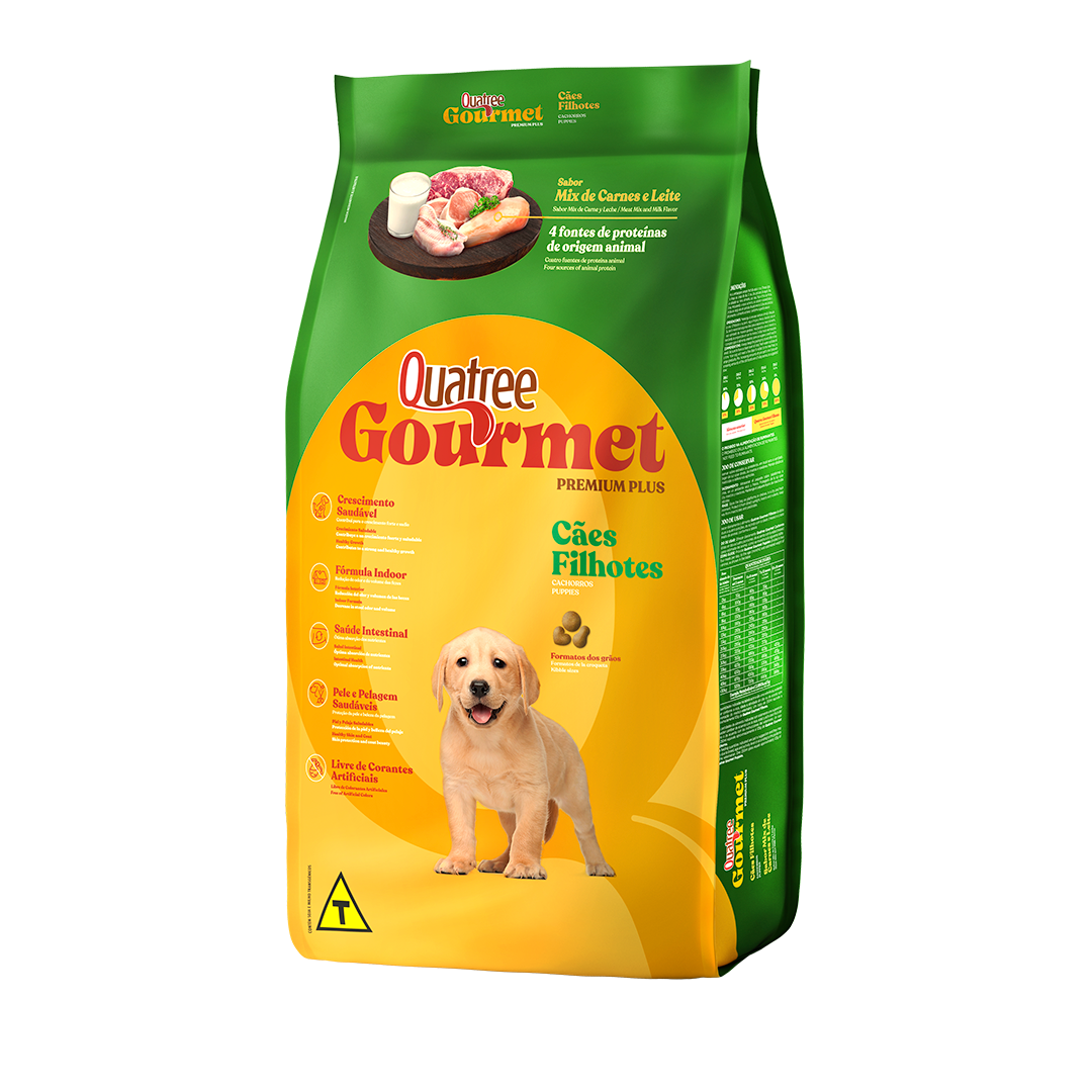 Embalagem de Quatree Gourmet Filhotes Mix de Carne e Leite