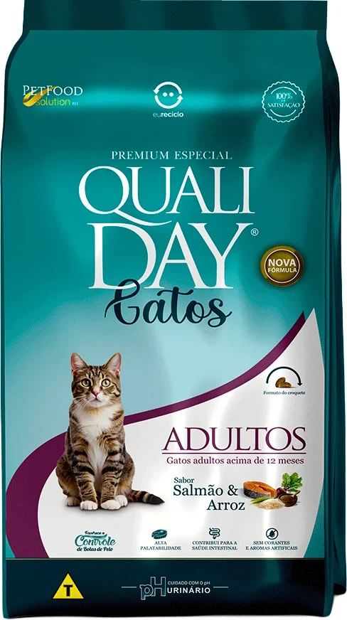 Embalagem de Qualiday Gatos Adultos Sabor Salmão e Arroz