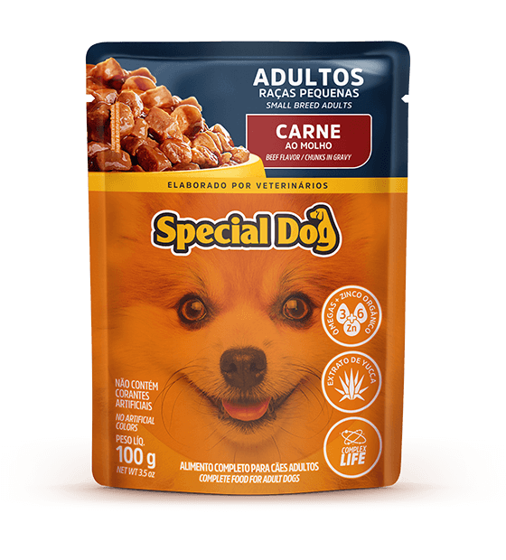 Embalagem de Special Dog Cães Adultos Raças Pequenas Sabor Carne (Sachê)