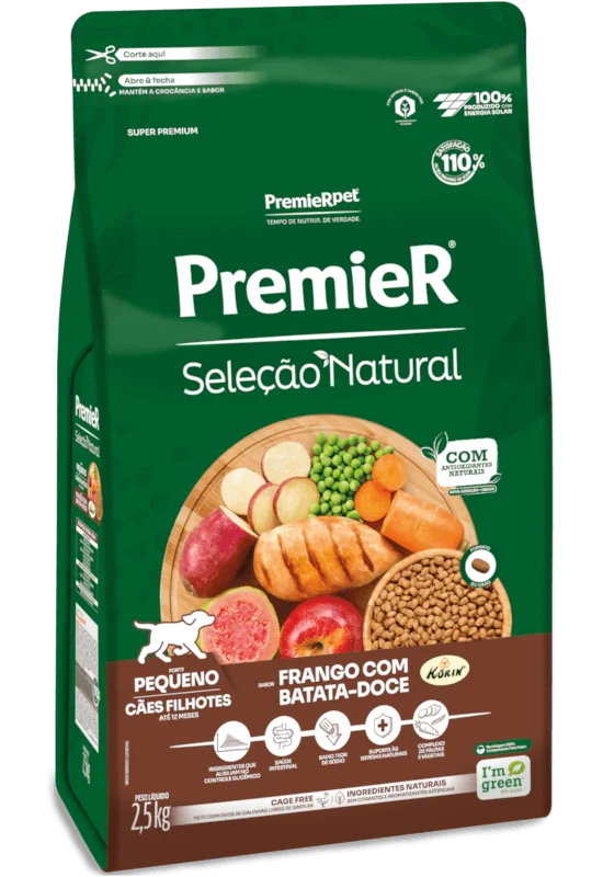 Embalagem de PremieR Seleção Natural Cães Filhotes Porte Pequeno Frango Korin & Batata-doce
