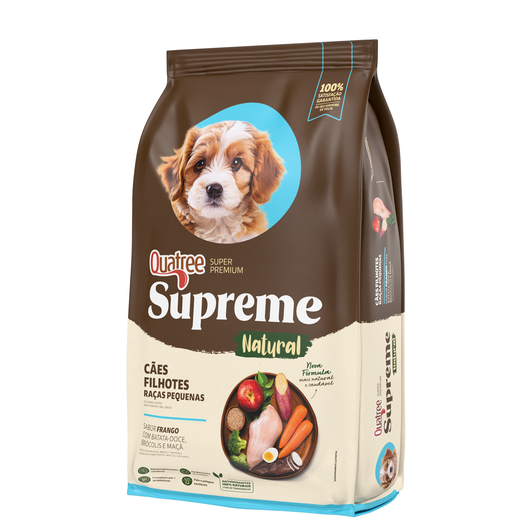 Embalagem de Quatree Supreme Cães Filhotes Raças Pequenas Frango com Batata-doce, Brócolis e Maçã