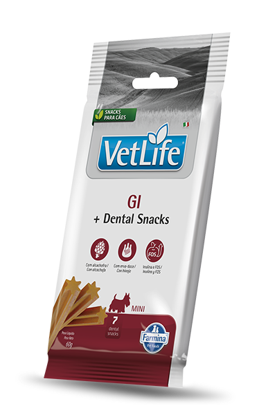 Packshot oficial de Vet Life Natural Canine GI Petiscos Dentais Mini