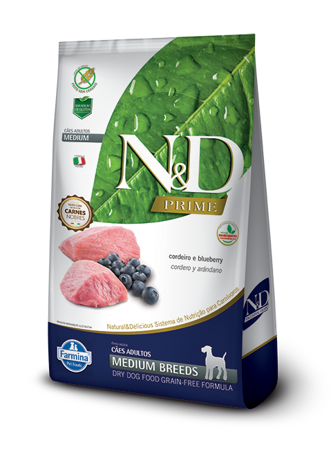 Embalagem de N&D Prime Canine Cordeiro & Blueberry Adult Medium