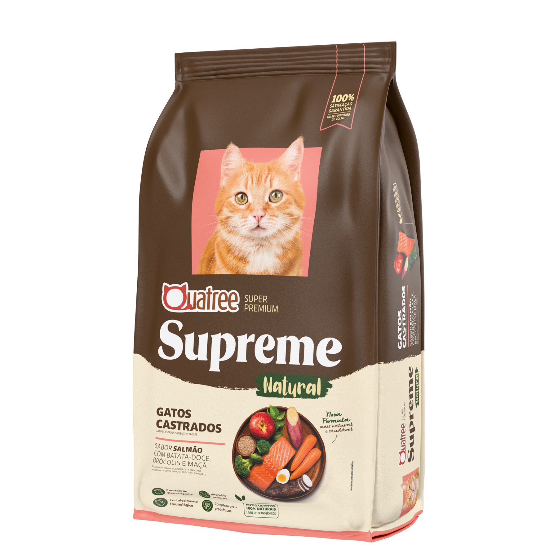 Embalagem de Quatree Supreme Gatos Castrados Salmão com Batata-doce, Brócolis e Maçã