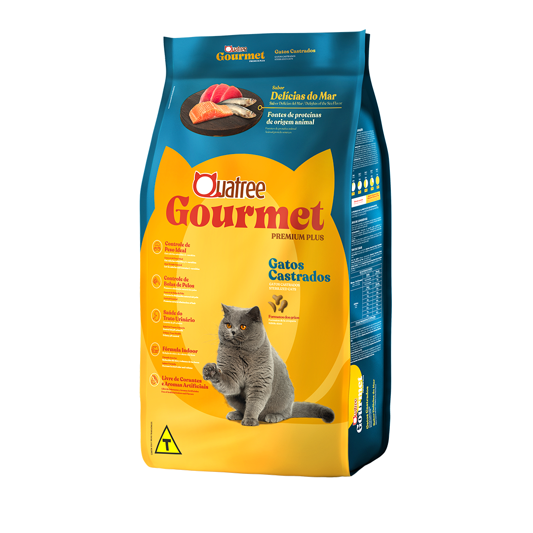 Embalagem de Quatree Gourmet Gatos Castrados Delícias do Mar