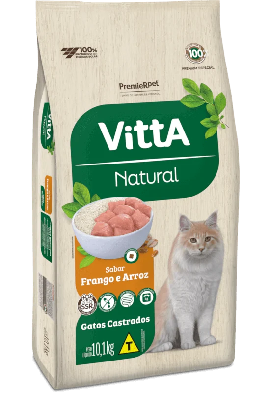 Embalagem de Vitta Natural Gatos Castrados Sabor Frango e Arroz