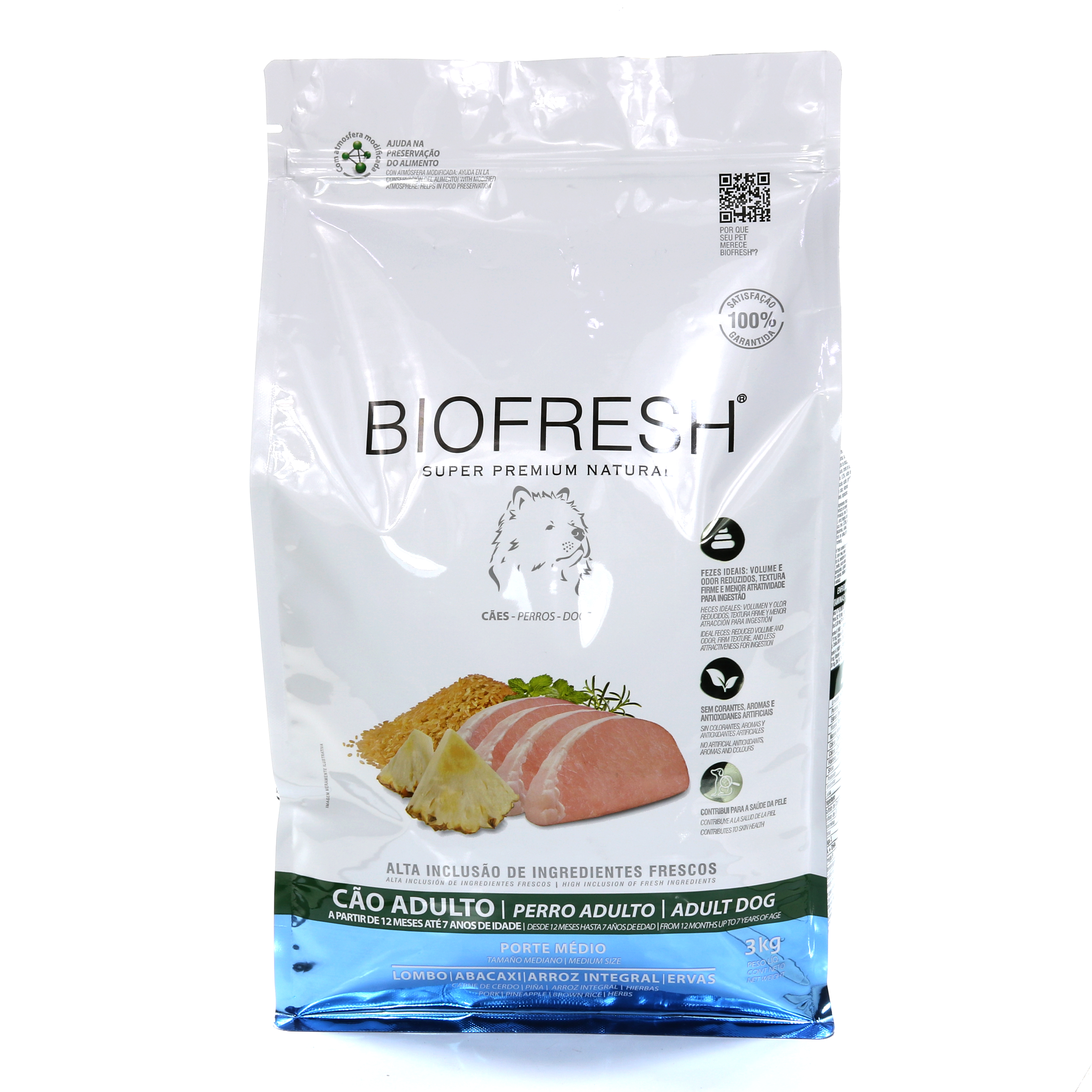 Embalagem de Biofresh Cão Adulto Raças Médias Lombo, Abacaxi, Arroz Integral e Ervas