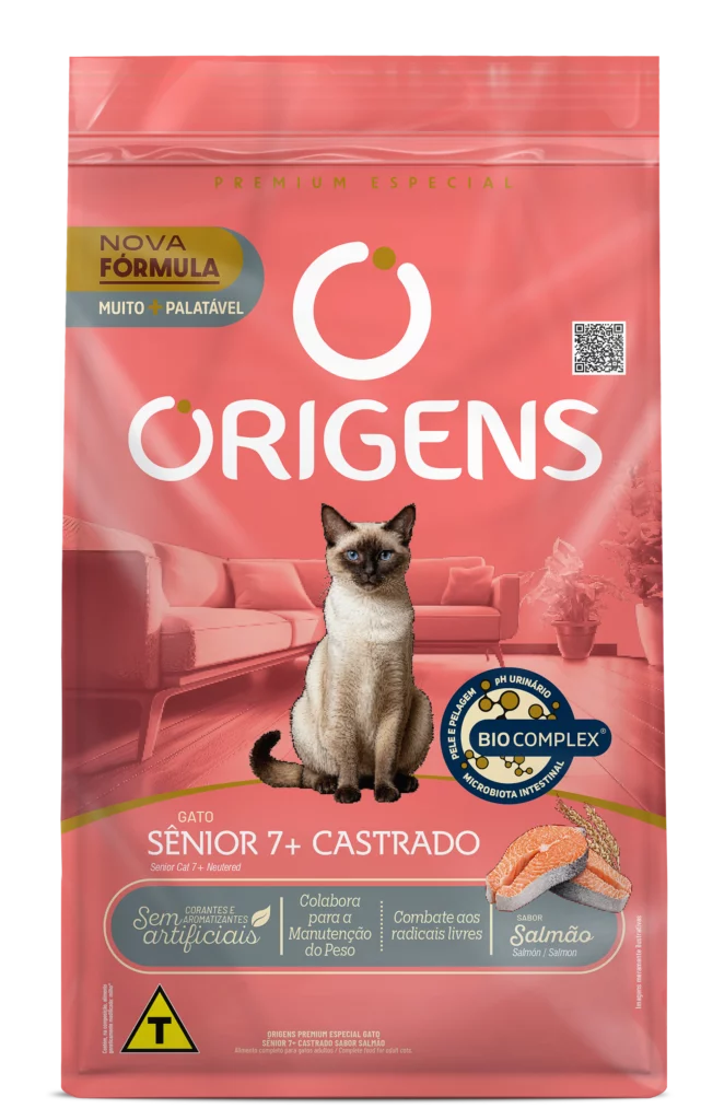 Embalagem de Origens Premium Especial Gato Sênior 7+ Castrado Sabor Salmão
