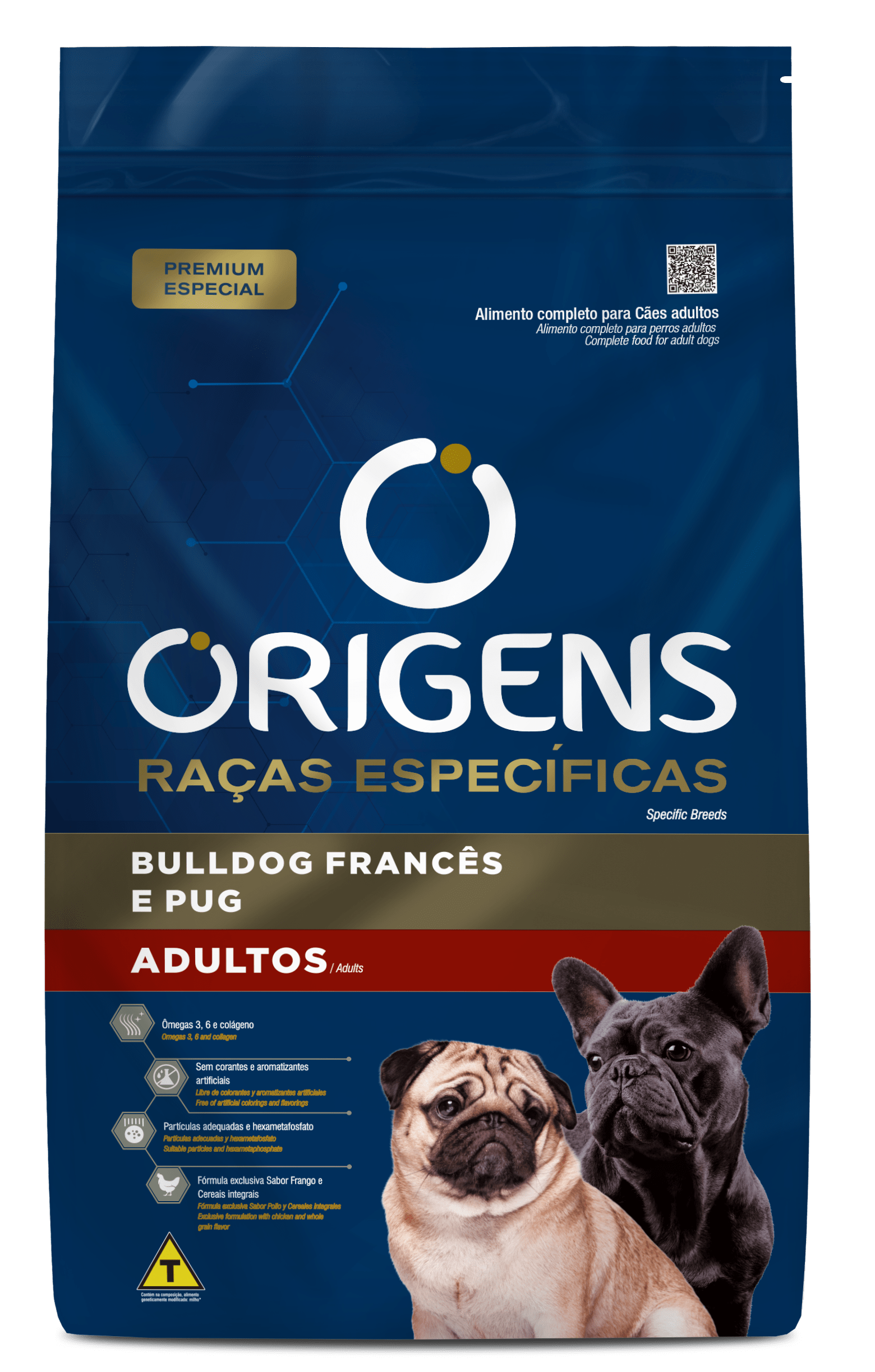 Embalagem de Origens Premium Especial Raças Específica Cães Adultos Bulldog Francês e Pug