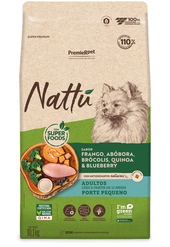 Embalagem de PremieR Nattu Cães Adultos Porte Pequeno Frango, Abóbora, Brócolis, Quinoa & Blueberry