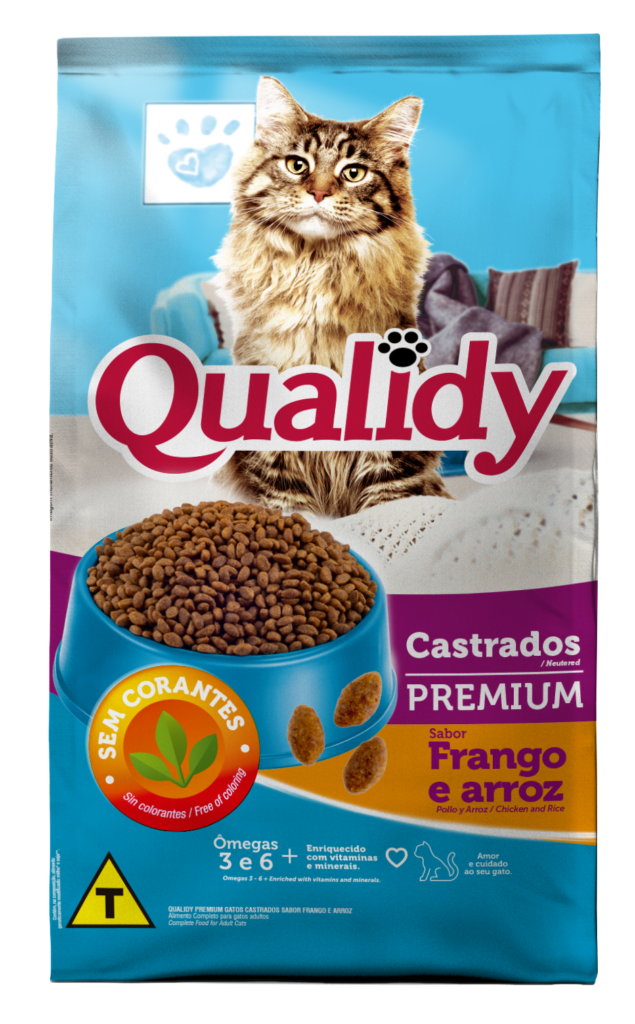 Embalagem de Qualidy Premium Gatos Castrados Sabor Frango e Arroz