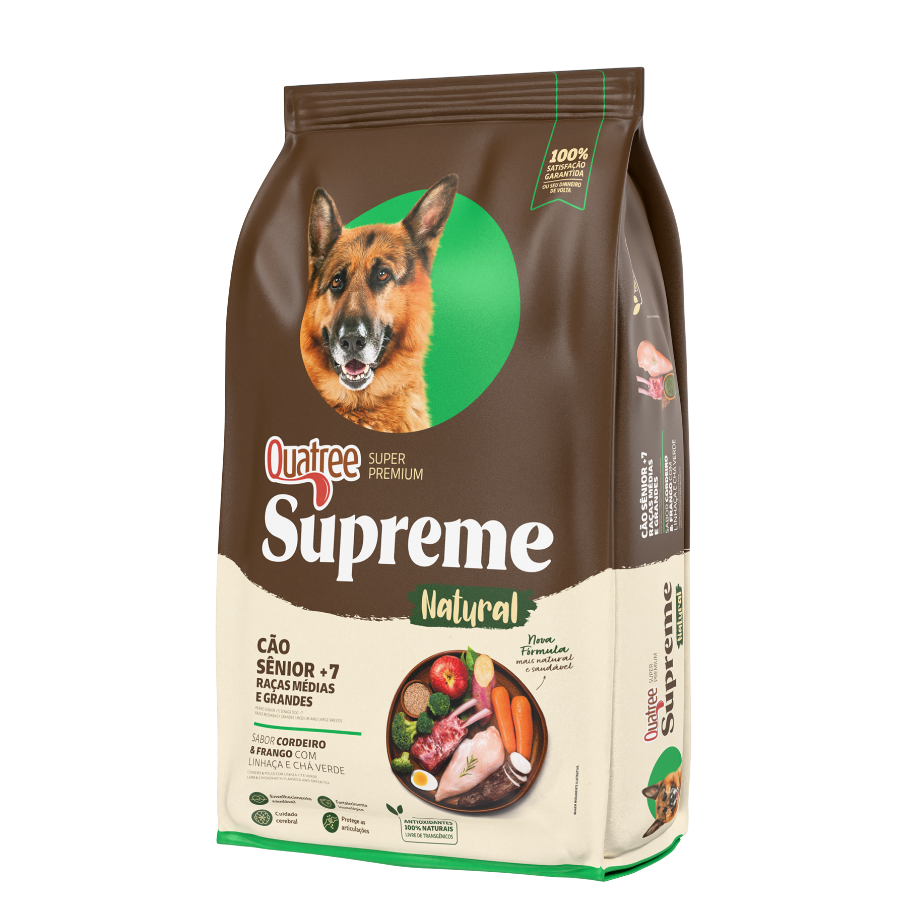 Embalagem de Quatree Supreme Cão Sênior +7 Raças Médias e Grandes Cordeiro e Frango com Linhaça e Chá Verde