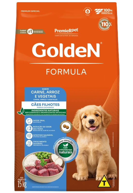 Embalagem de GoldeN Formula Cães Filhotes Carne & Arroz