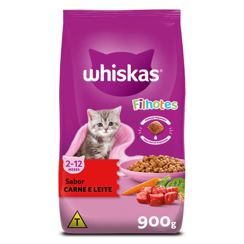 Embalagem de Whiskas Carne e Leite Gatos Filhotes