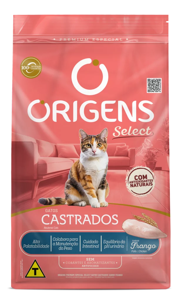 Embalagem de Origens Premium Especial Select Gatos Castrados Sabor Frango