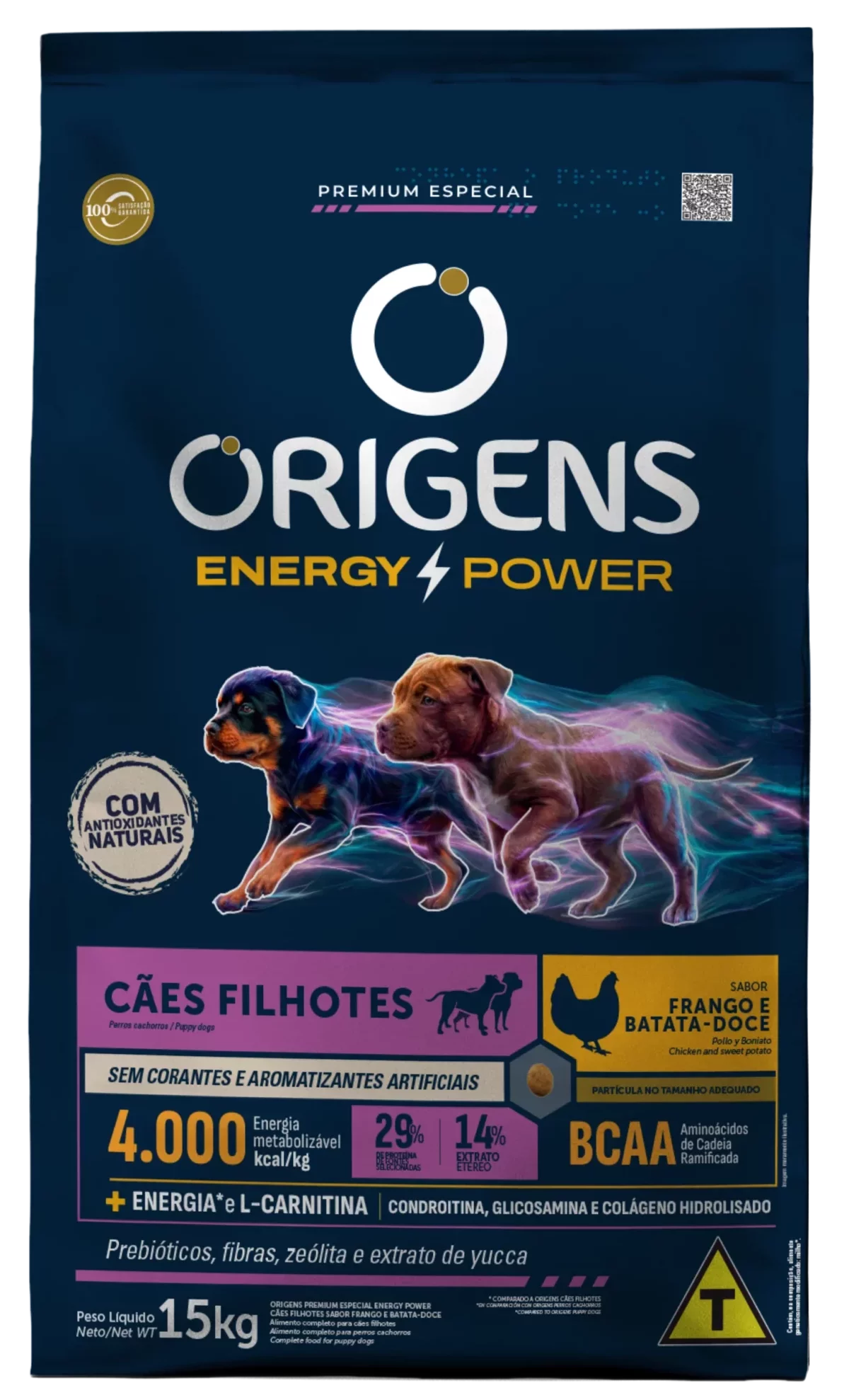 Embalagem de Origens Premium Especial Energy Power Cães Filhotes Sabor Frango e Batata-Doce