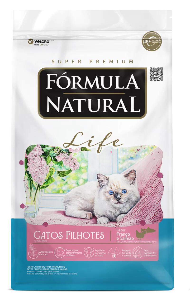 Embalagem de Fórmula Natural Super Premium Life Gatos Filhotes Sabor Frango e Salmão