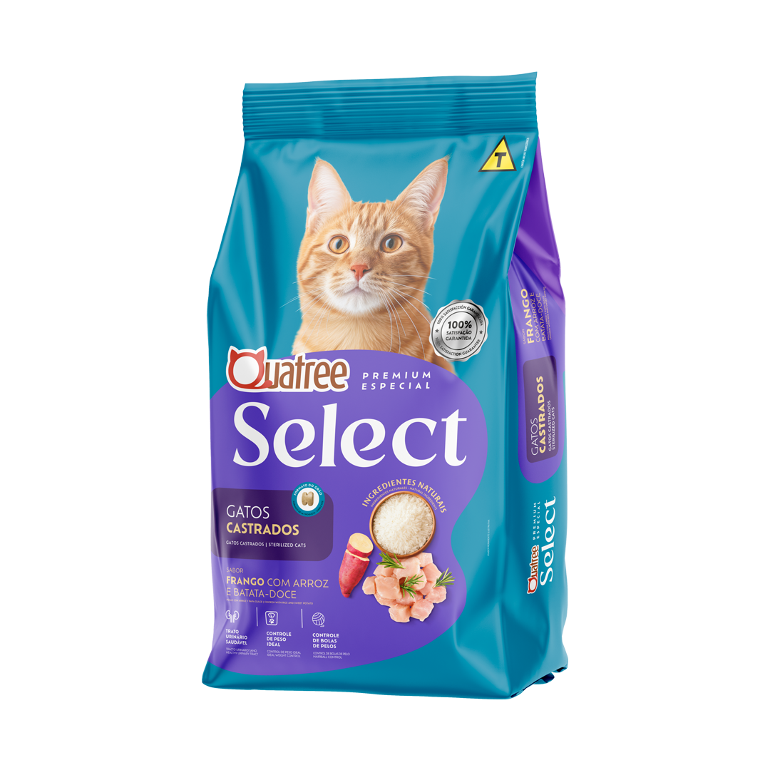 Embalagem de Quatree Select Gatos Castrados Frango com Arroz e Batata-doce