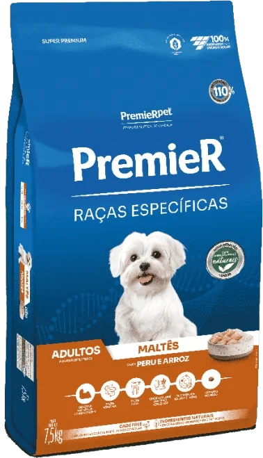 Embalagem de PremieR Raças Específicas Maltês Adultos Porte Pequeno Peru e Arroz