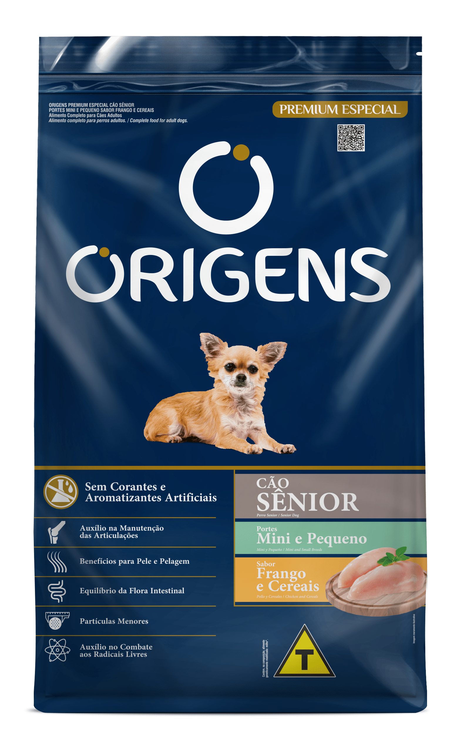 Embalagem de Origens Premium Especial Cães Sênior Portes Mini e Pequeno Sabor Frango e Cereais