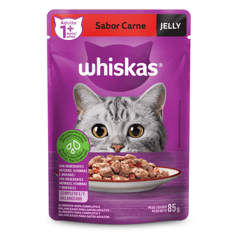Embalagem de Whiskas Sachê Carne Jelly para Gatos Adultos
