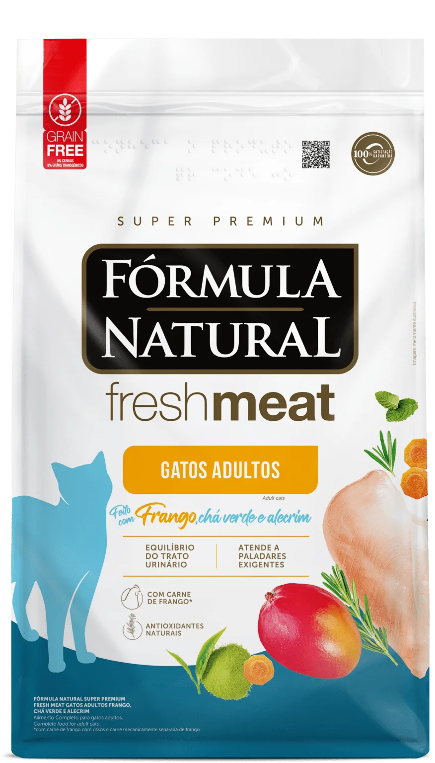 Embalagem de Fórmula Natural Fresh Meat Gatos Adultos Frango, Chá Verde e Alecrim