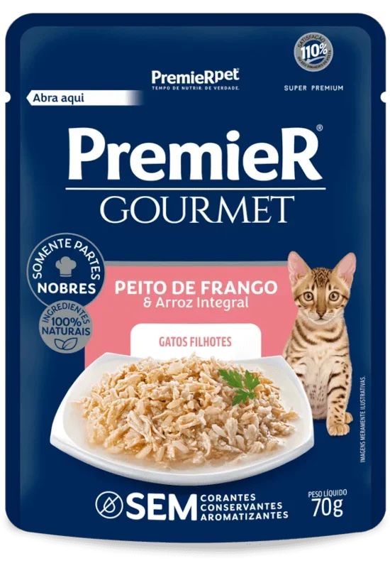 Packshot oficial de PremieR Gourmet Gatos Filhotes Peito de Frango e Arroz Integral