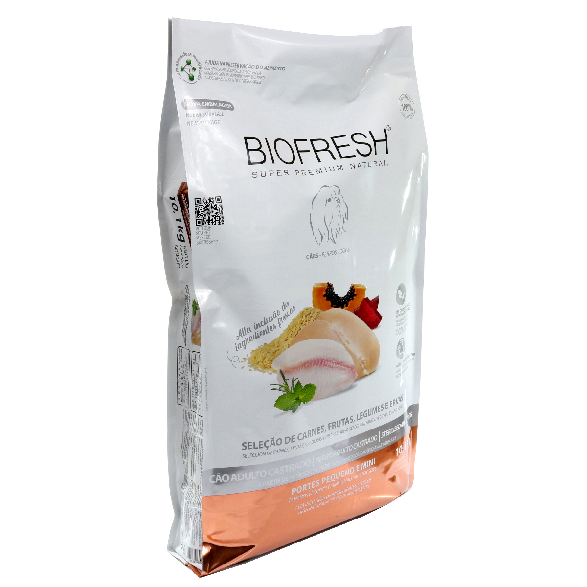 Embalagem de Biofresh Cão Adulto Castrado Raças Minis e Pequenas Mix de Carnes, Frutas e Vegetais