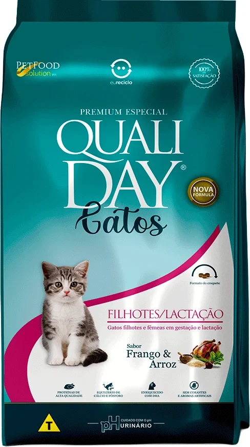Embalagem de Qualiday Gatos Filhotes Sabor Frango e Arroz