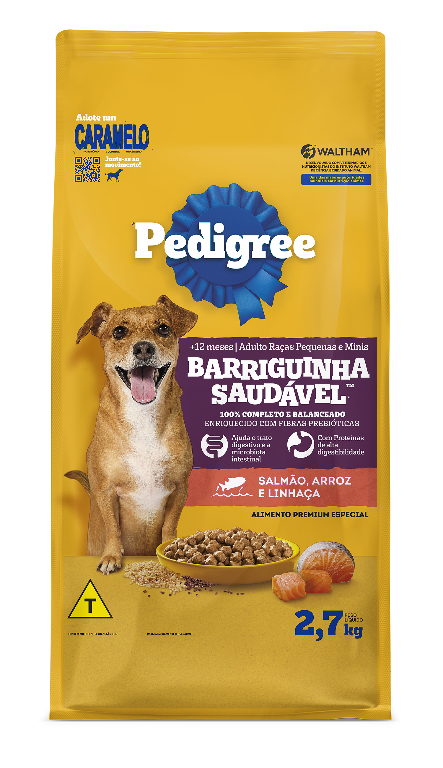 Embalagem de Pedigree Barriguinha Saudável Adulto Sabor Salmão, Arroz e Linhaça