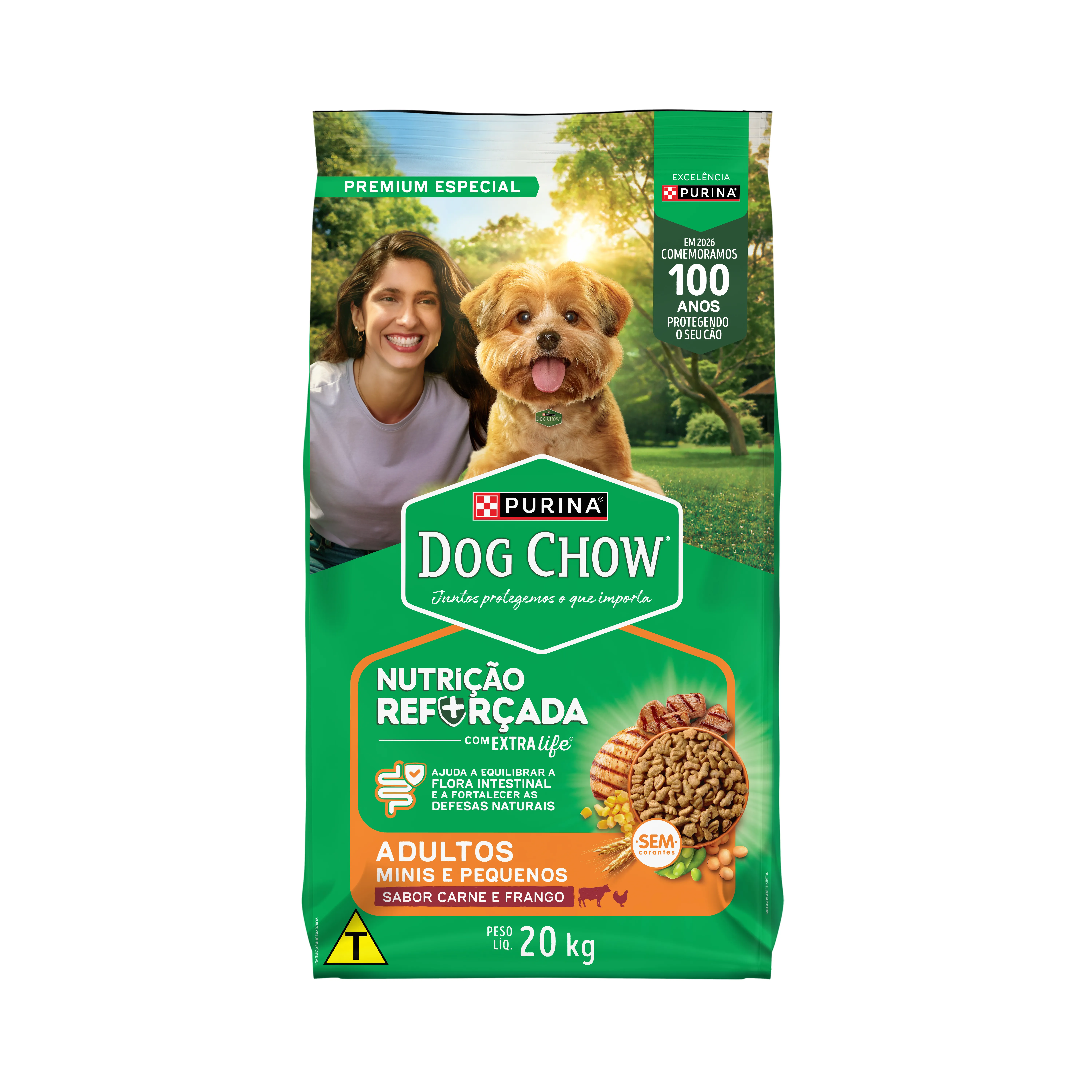Embalagem de Dog Chow Cães Adultos Minis e Pequenos Sabor Carne e Frango