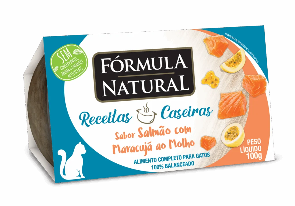 Embalagem de Fórmula Natural Receitas Caseiras Gatos Adultos Salmão com Maracujá ao Molho