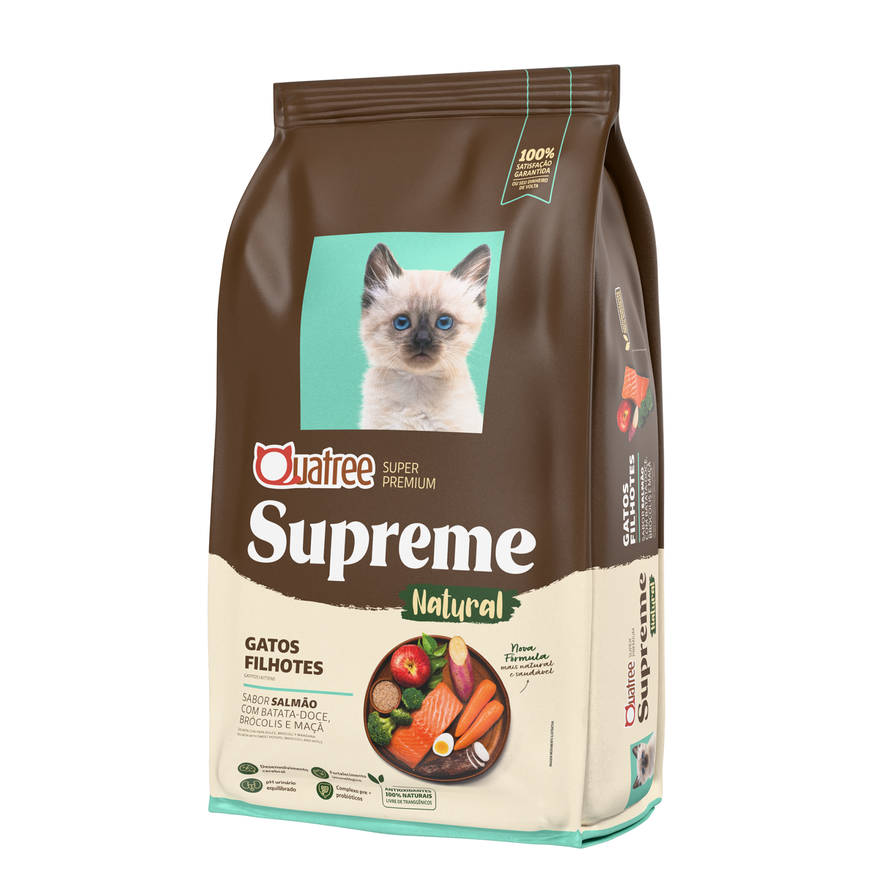 Embalagem de Quatree Supreme Gatos Filhotes Salmão com Batata-doce, Brócolis e Maçã