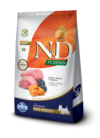 Embalagem de N&D Pumpkin Canine Cordeiro, abóbora e blueberry Adult Mini
