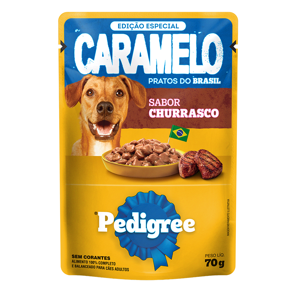 Embalagem de Pedigree Caramelo Sachê Churrasco Adulto