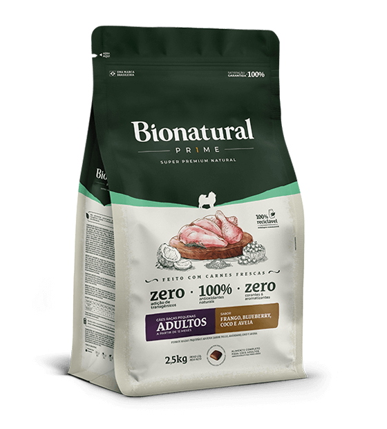 Embalagem de Bionatural Prime Cães Raças Pequenas Adultos Frango