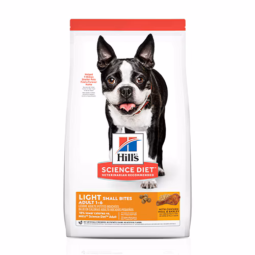Embalagem de Hill's Science Diet Light com Baixas Calorias Pequenos Pedaços Cães Adultos