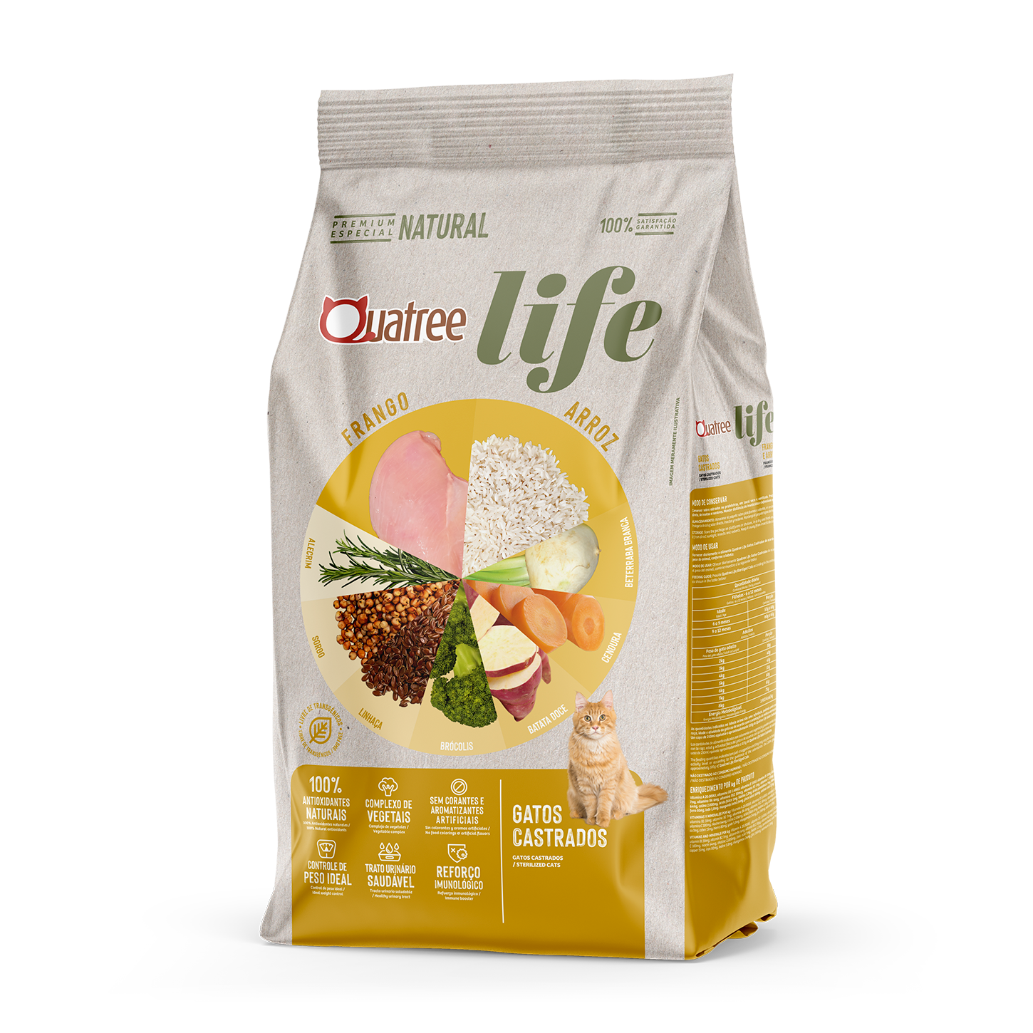 Embalagem de Quatree Life Gatos Castrados Frango e Arroz