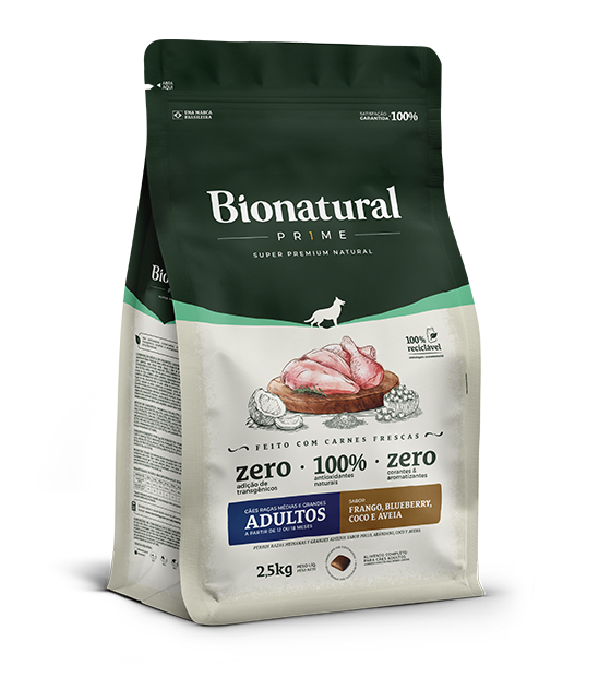 Embalagem de Bionatural Prime Cães Raças Médias e Grandes Adultos Frango