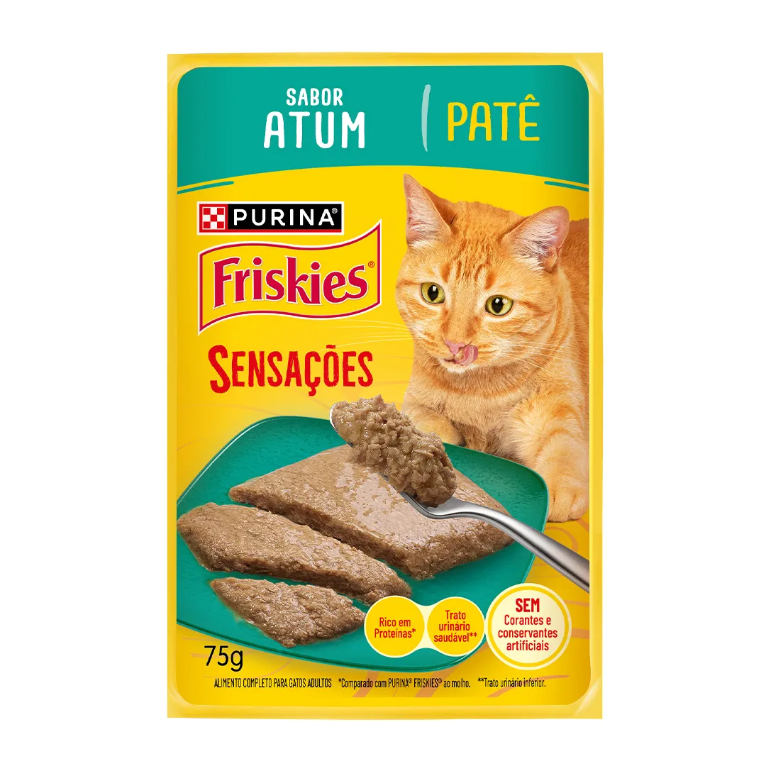 Embalagem de Purina Friskies Patê Sensações para Gatos Adultos Atum