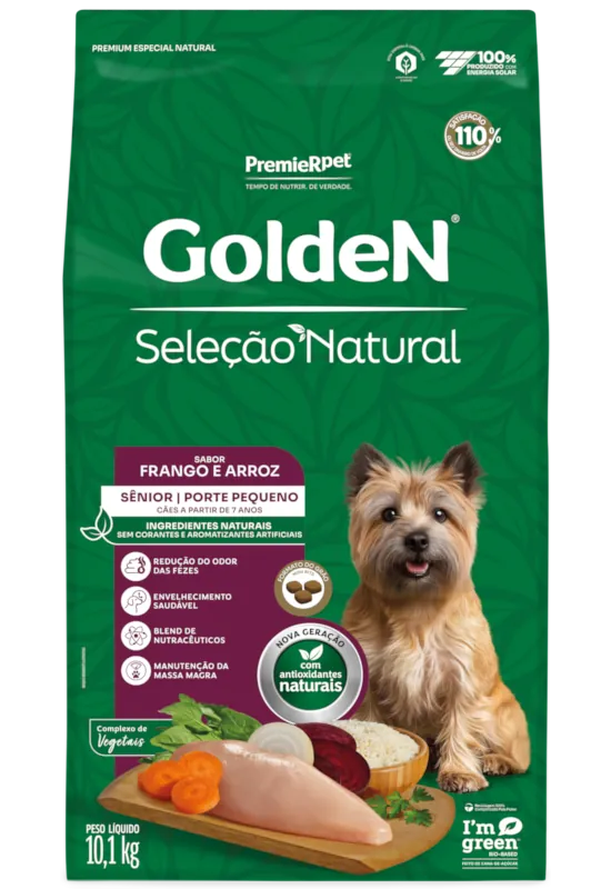 Embalagem de GoldeN Seleção Natural Cães Seniores Porte Pequeno Frango & Arroz