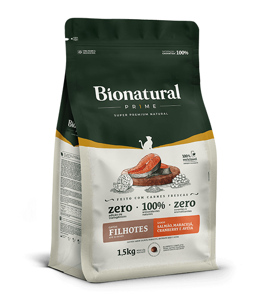 Embalagem de Bionatural Prime Gatos Filhotes Salmão