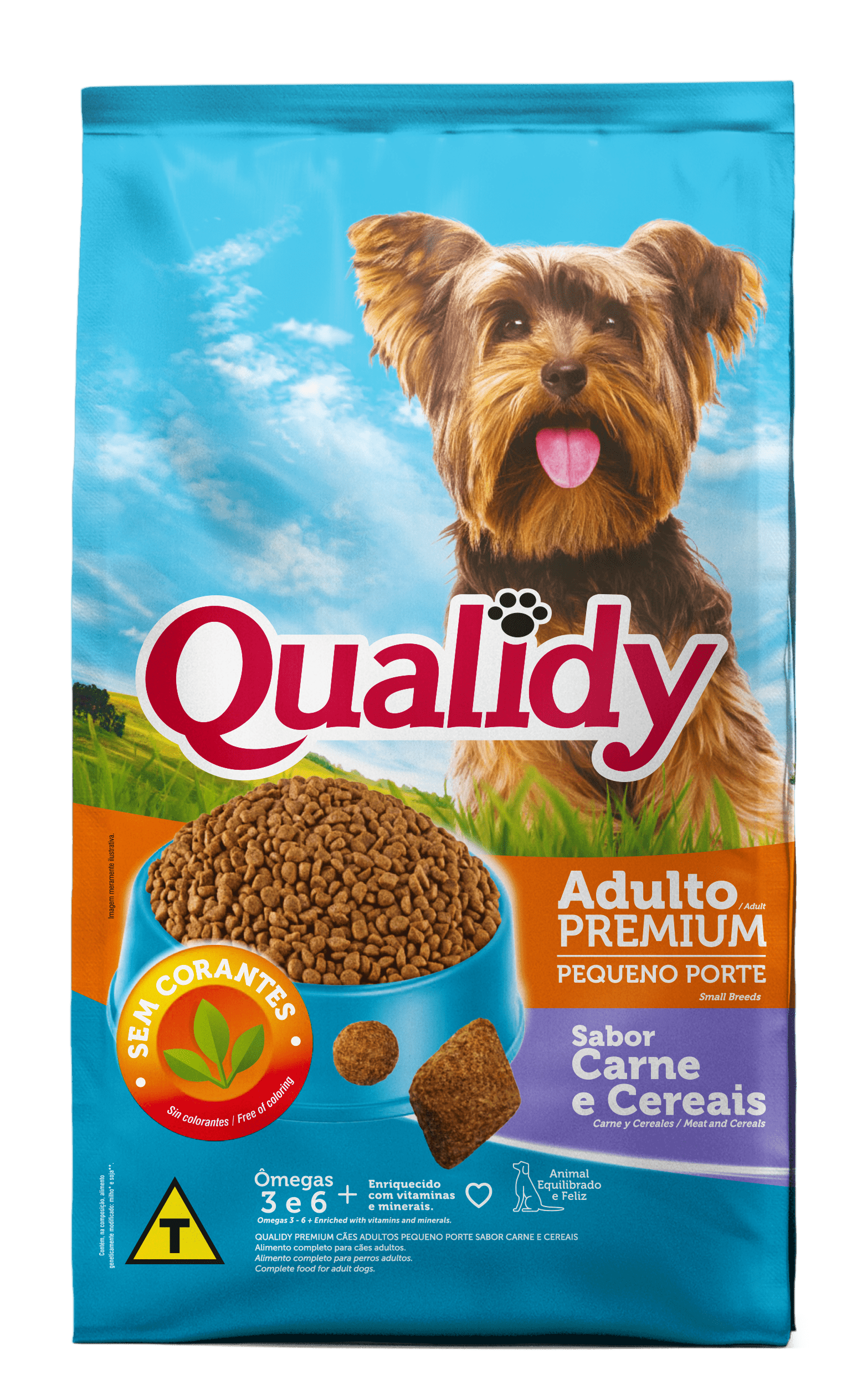 Embalagem de Qualidy Premium Cães Adultos Pequeno Porte Sabor Carne e Cereais