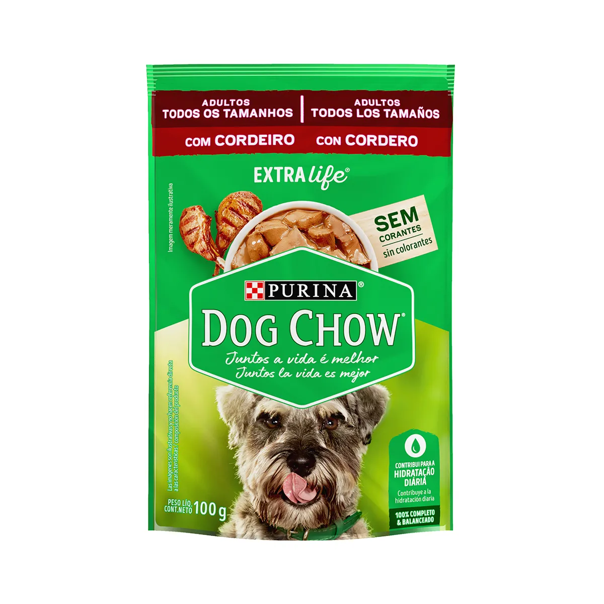 Embalagem de Dog Chow Extralife Cães Adultos Todos os Tamanhos Sabor Cordeiro (Sachê)