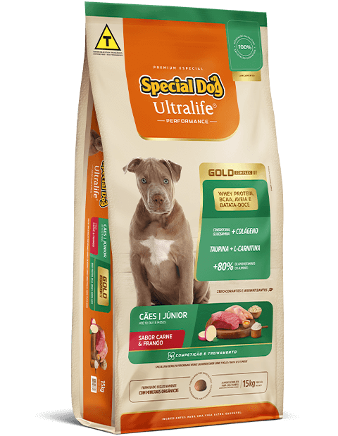 Embalagem de Special Dog Ultralife Performance Cães Júnior Sabor Carne e Frango