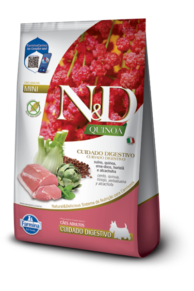 Embalagem de N&D Quinoa Canine Cuidado Digestivo Adult Mini Suíno