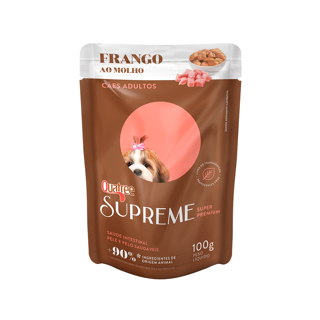Embalagem de Quatree Supreme Úmido Cães Adultos Frango ao Molho